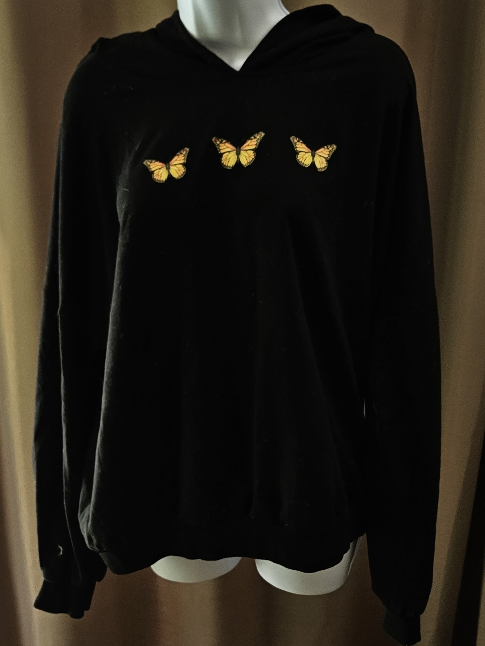 Black Butterfly Design Cozy Fleece Pullover